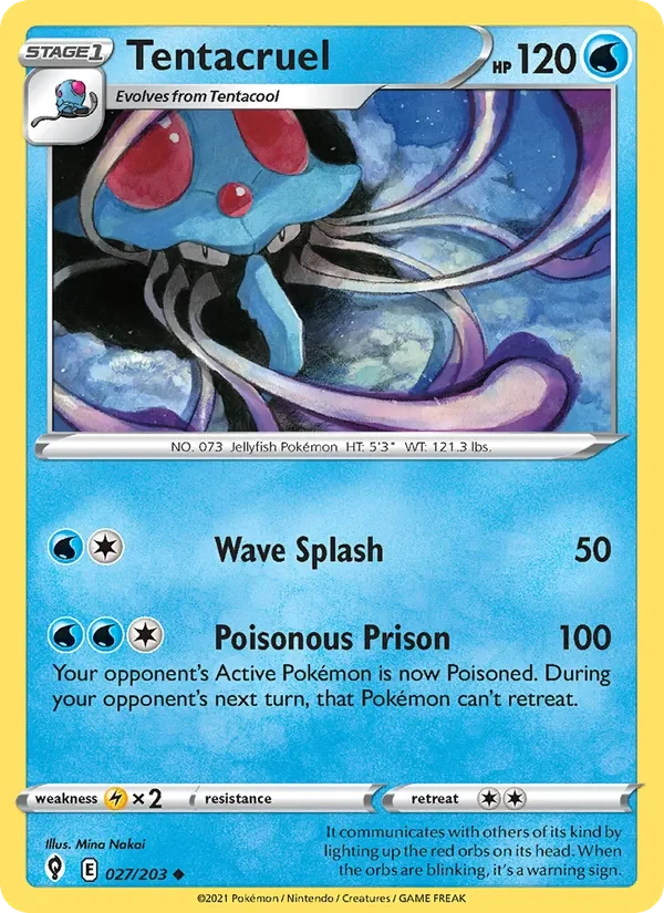 Tentacruel 027/203 Evolving Skies Pokémon card, Uncommon, front scan