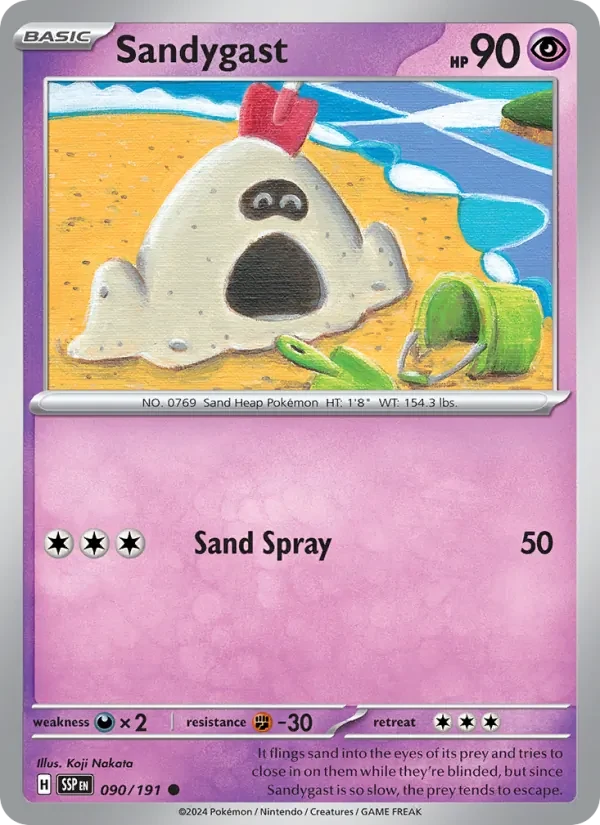 Sandygast 090/191 Surging Sparks Pokémon card, Common, front scan