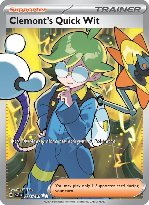 Clemont's Quick Wit 229/191 Surging Sparks Pokémon card, Ultra Rare, front scan