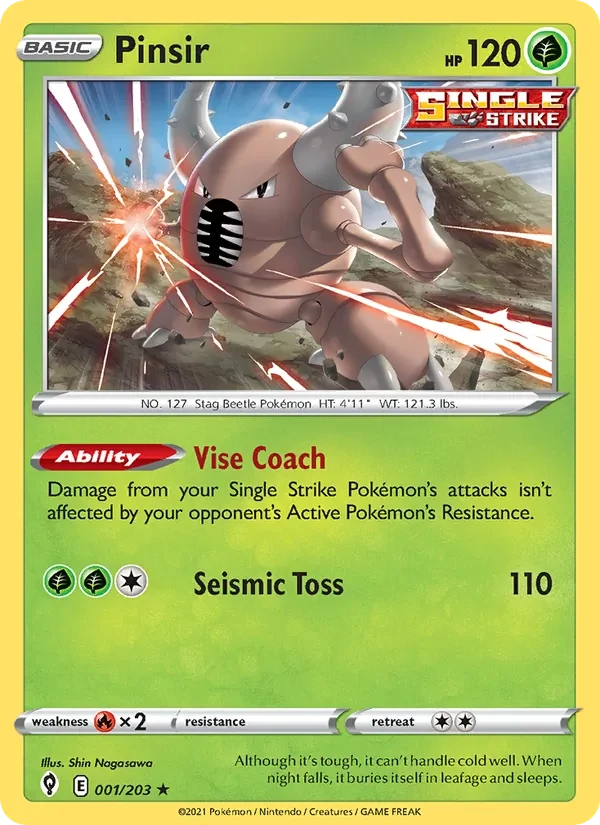 Pinsir 001/203 Evolving Skies Pokémon card, Rare, front scan
