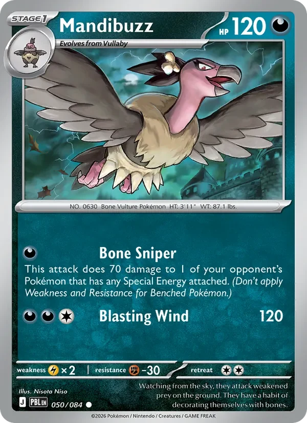 Mandibuzz 050/084 Pitch Black Pokémon card, Common, front scan
