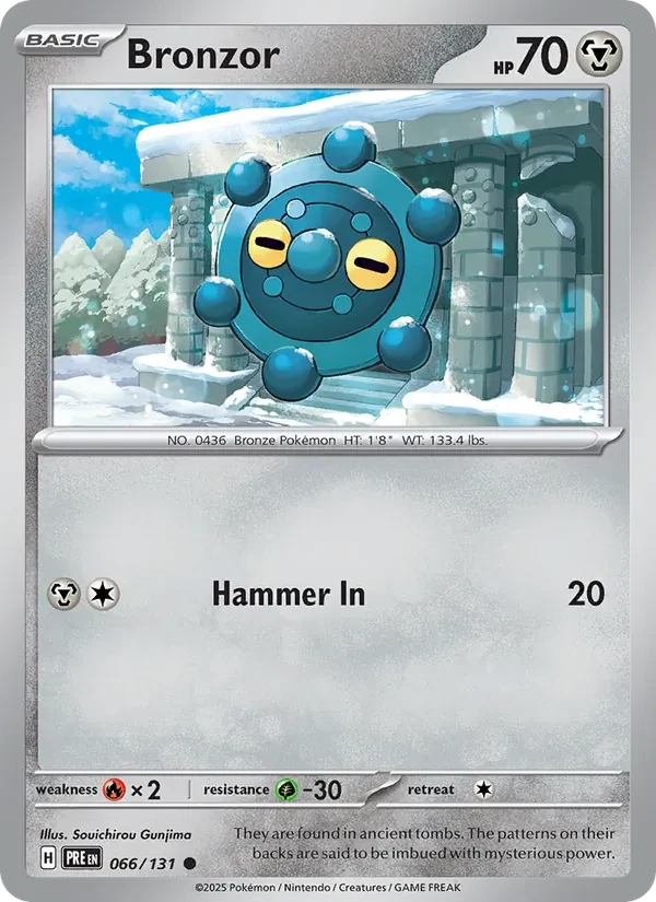 Bronzor 066/131 Prismatic Evolutions Pokémon card, Common, front scan