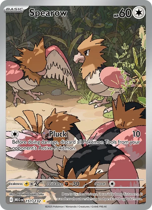 Spearow 151/132 Mega Evolution Pokémon card, Illustration Rare, front scan