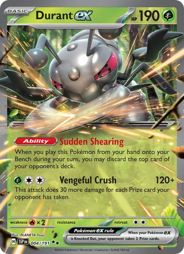 Durant ex 004/191 Surging Sparks Pokémon card, Double Rare, front scan