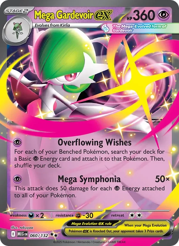 Mega Gardevoir ex 060/132 Mega Evolution Pokémon card, Double Rare, front scan