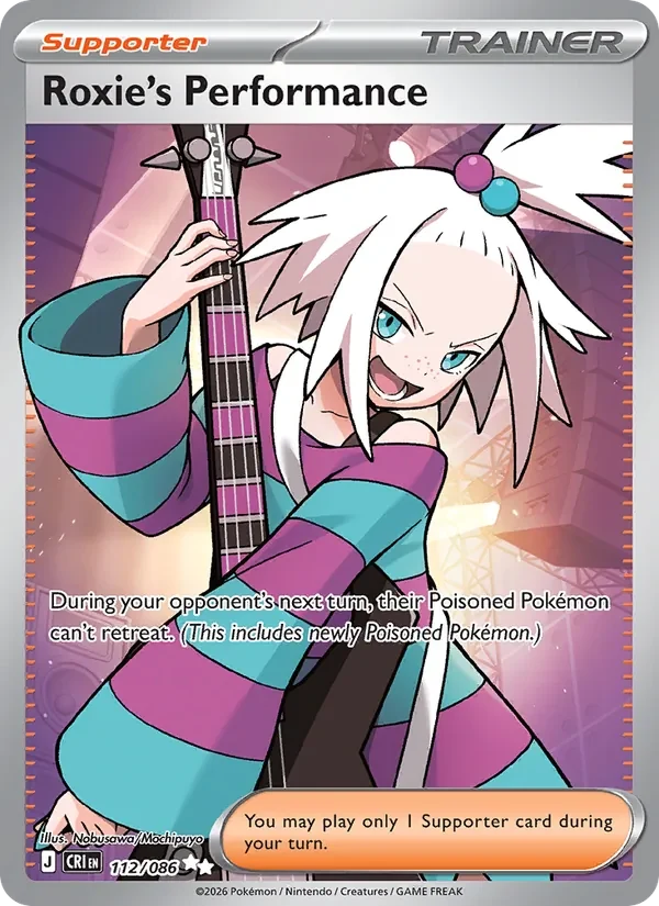 Roxie's Performance 112/086 Chaos Rising Pokémon card, Ultra Rare, front scan