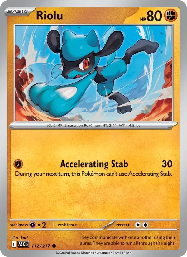 Riolu 112/217 Ascended Heroes Pokémon card, Common, front scan