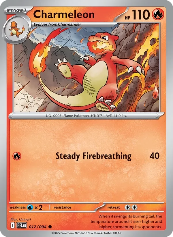Charmeleon 012/094 Phantasmal Flames Pokémon card, Common, front scan