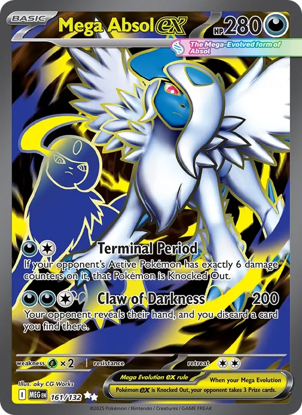 Mega Absol ex 161/132 Mega Evolution Pokémon card, Ultra Rare, front scan