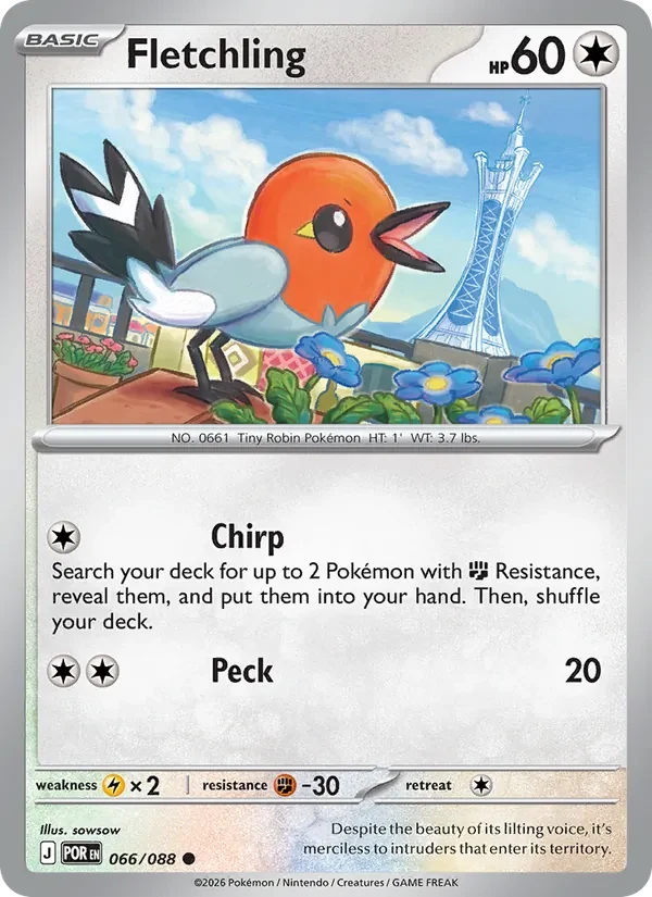 Fletchling 066/088 Perfect Order Pokémon card, Common, front scan