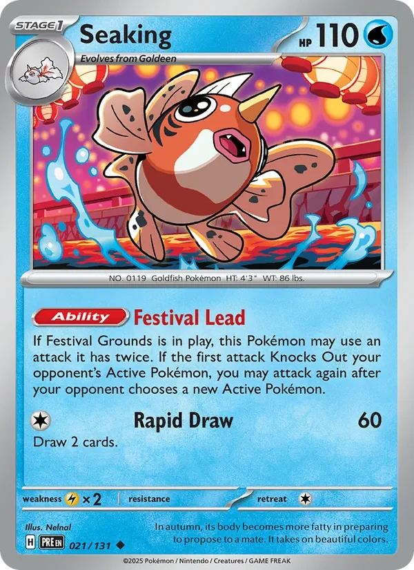 Seaking 021/131 Prismatic Evolutions Pokémon card, Uncommon, front scan