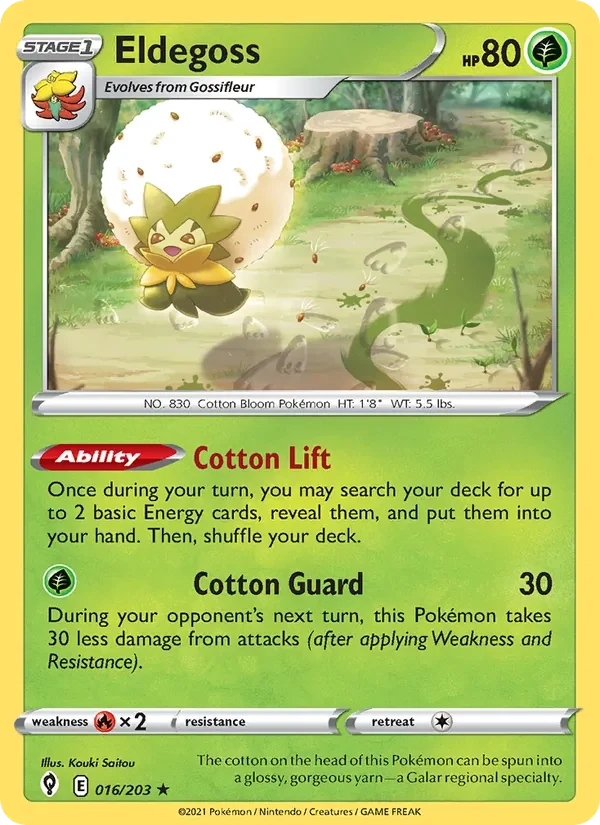 Eldegoss 016/203 Evolving Skies Pokémon card, Holo Rare, front scan