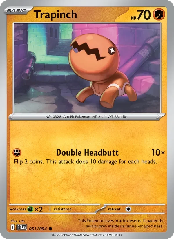 Trapinch 051/094 Phantasmal Flames Pokémon card, Common, front scan