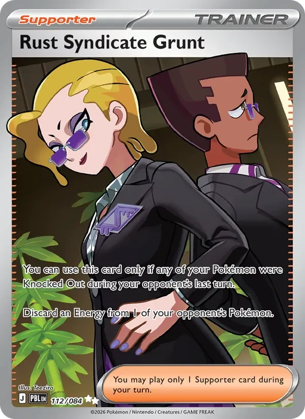 Rust Syndicate Grunt 112/084 Pitch Black Pokémon card, Ultra Rare, front scan