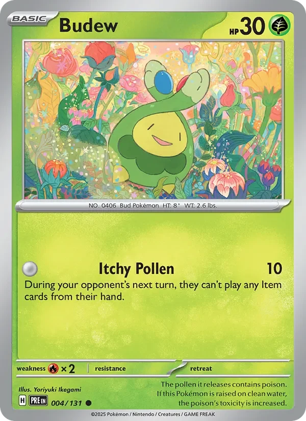 Budew 004/131 Prismatic Evolutions Pokémon card, Common, front scan
