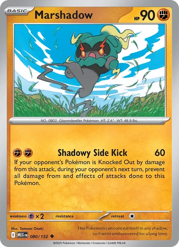 Marshadow 080/132 Mega Evolution Pokémon card, Uncommon, front scan