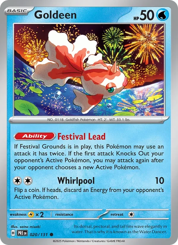 Goldeen 020/131 Prismatic Evolutions Pokémon card, Common, front scan