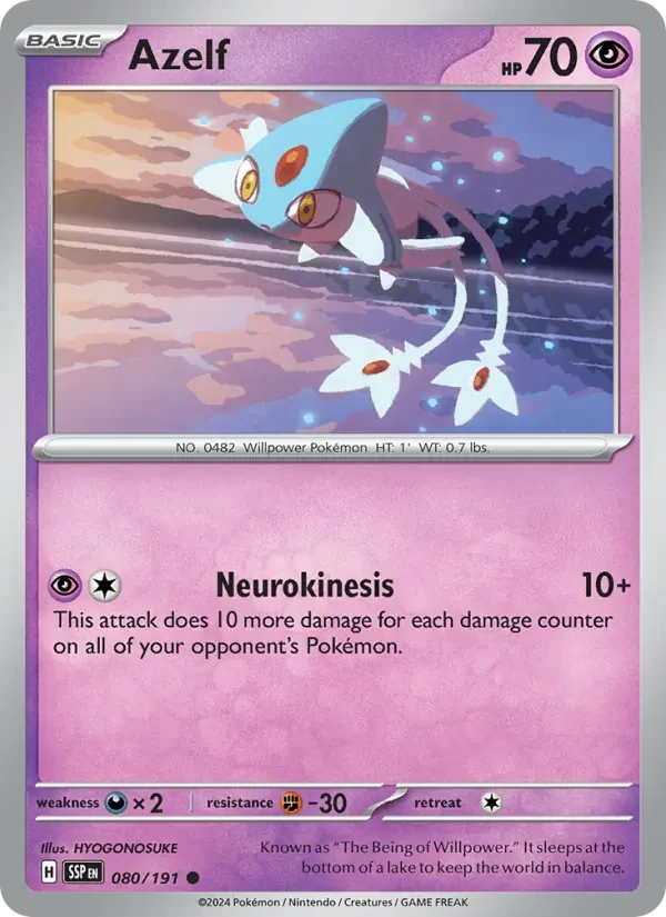 Azelf 080/191 Surging Sparks Pokémon card, Common, front scan