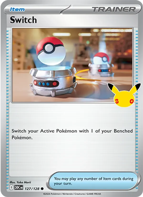 Switch 127/128 30th Celebration Pokémon card, Common, front scan