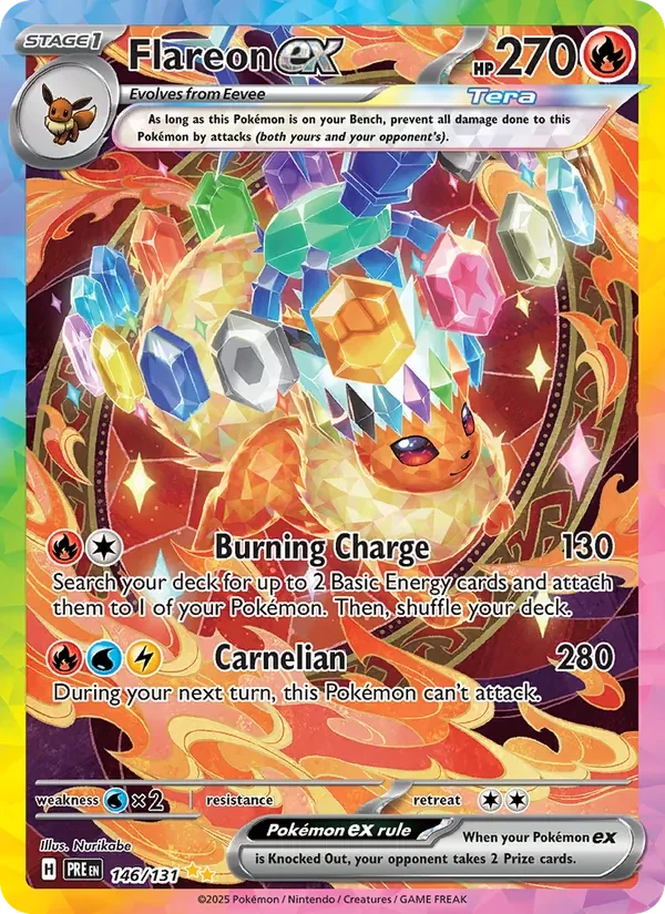 Flareon ex 146/131 Prismatic Evolutions Pokémon card, Special Illustration Rare, front scan