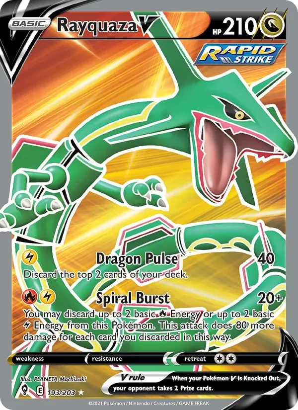 Rayquaza V 193/203 Evolving Skies Pokémon card, Ultra Rare, front scan