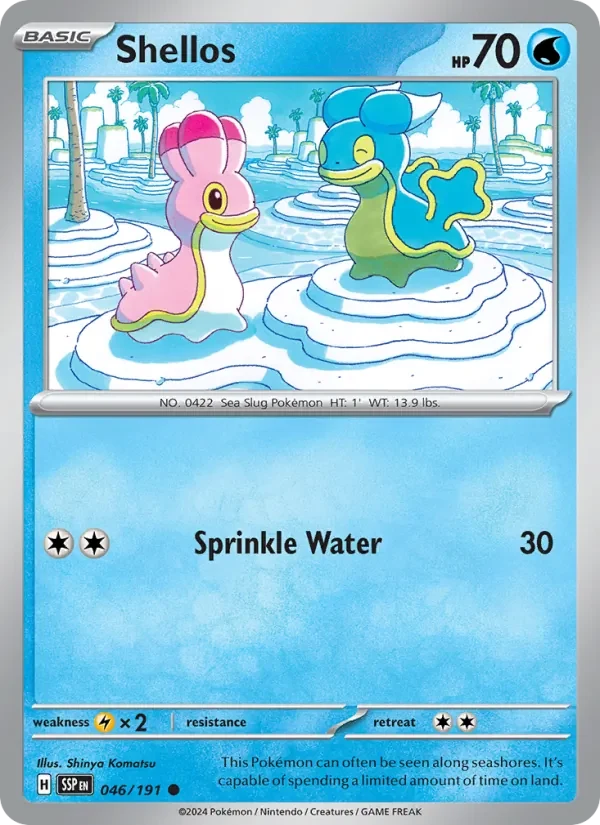 Shellos 046/191 Surging Sparks Pokémon card, Common, front scan