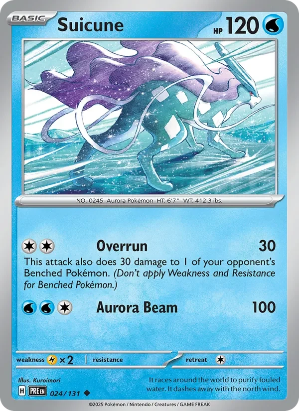 Suicune 024/131 Prismatic Evolutions Pokémon card, Uncommon, front scan