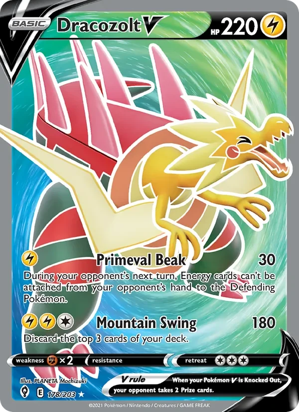 Dracozolt V 178/203 Evolving Skies Pokémon card, Ultra Rare, front scan