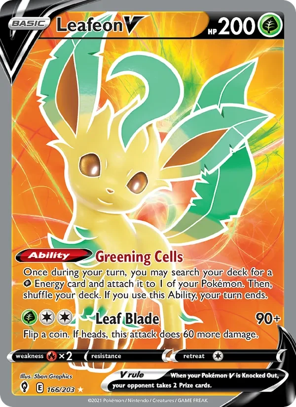 Leafeon V 166/203 Evolving Skies Pokémon card, Ultra Rare, front scan