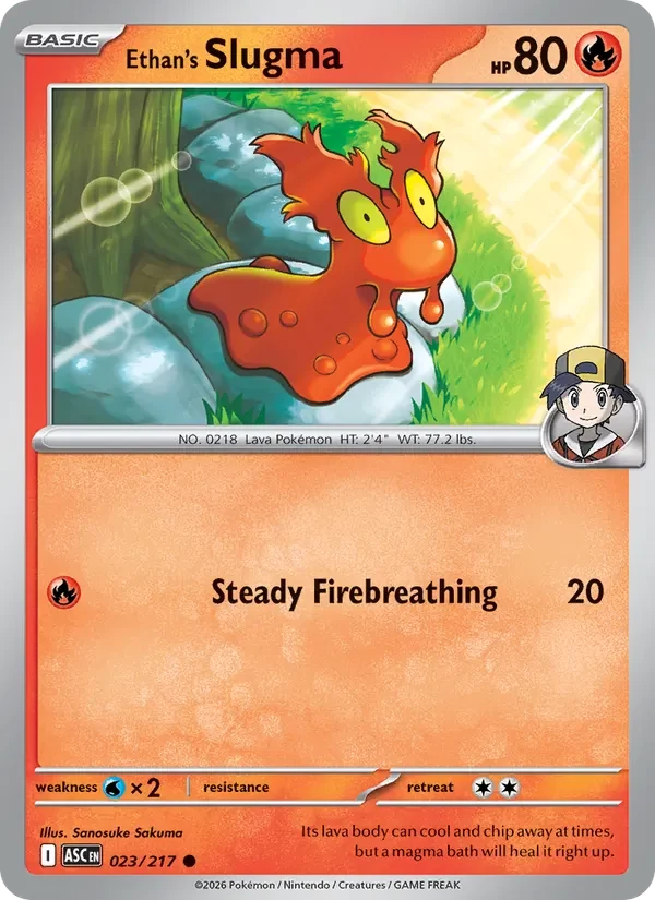Ethan's Slugma 023/217 Ascended Heroes Pokémon card, Common, front scan
