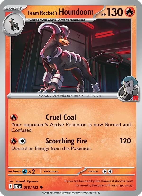 Team Rocket's Houndoom 038/182 Destined Rivals Pokémon card, Uncommon, front scan