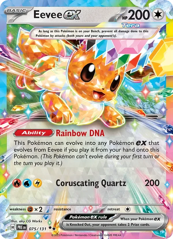 Eevee ex 075/131 Prismatic Evolutions Pokémon card, Double Rare, front scan