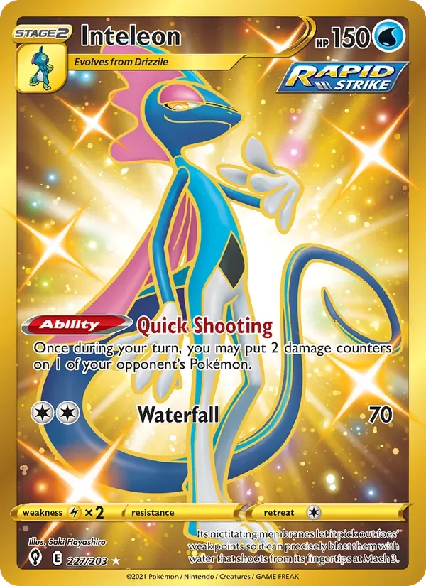 Inteleon 227/203 Evolving Skies Pokémon card, Secret Rare, front scan