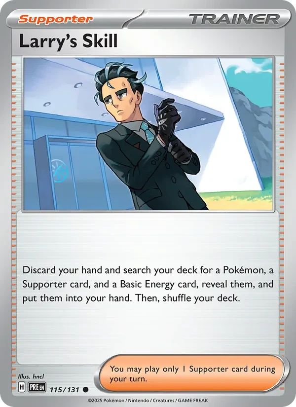 Larry's Skill 115/131 Prismatic Evolutions Pokémon card, Common, front scan