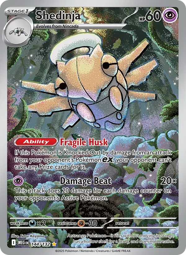 Shedinja 144/132 Mega Evolution Pokémon card, Illustration Rare, front scan