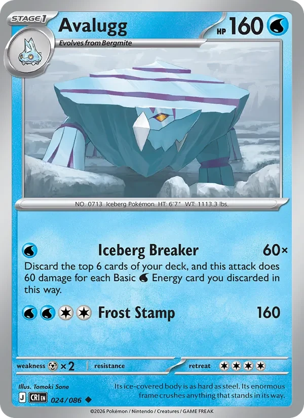 Avalugg 024/086 Chaos Rising Pokémon card, Uncommon, front scan