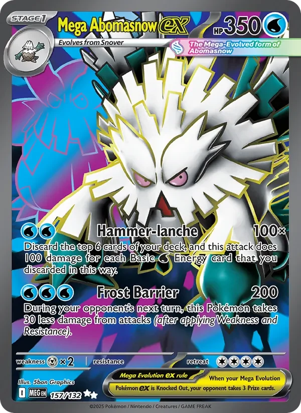 Mega Abomasnow ex 157/132 Mega Evolution Pokémon card, Ultra Rare, front scan