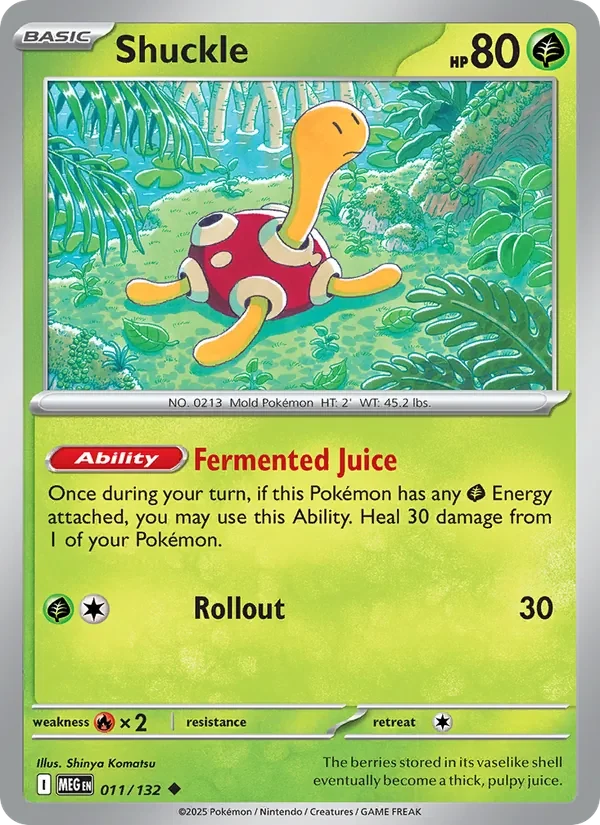 Shuckle 011/132 Mega Evolution Pokémon card, Uncommon, front scan