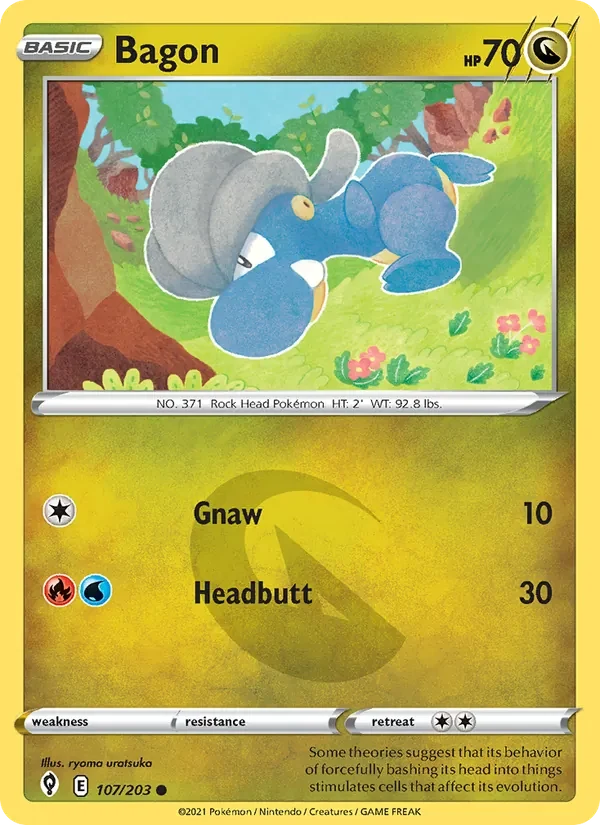 Bagon 107/203 Evolving Skies Pokémon card, Common, front scan