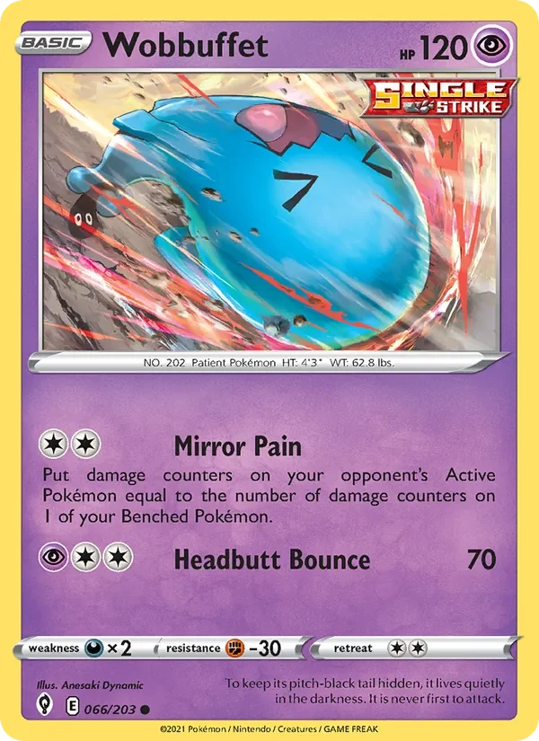 Wobbuffet 066/203 Evolving Skies Pokémon card, Common, front scan