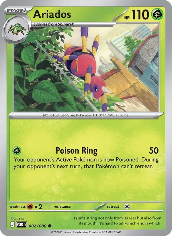 Ariados 002/088 Perfect Order Pokémon card, Common, front scan