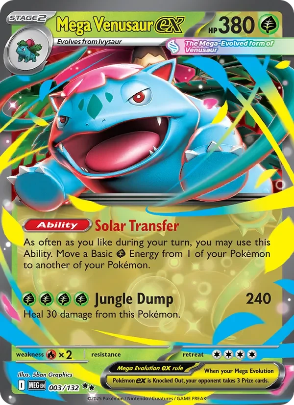Mega Venusaur ex 003/132 Mega Evolution Pokémon card, Double Rare, front scan