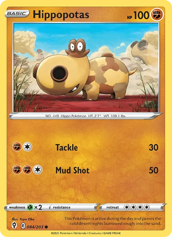 Hippopotas 084/203 Evolving Skies Pokémon card, Common, front scan