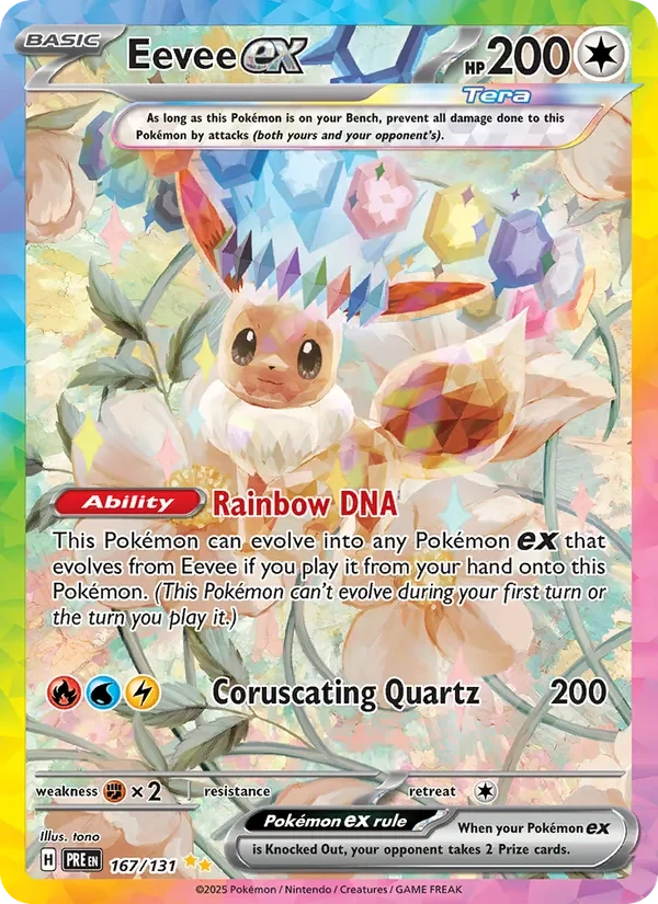Eevee ex 167/131 Prismatic Evolutions Pokémon card, Special Illustration Rare, front scan