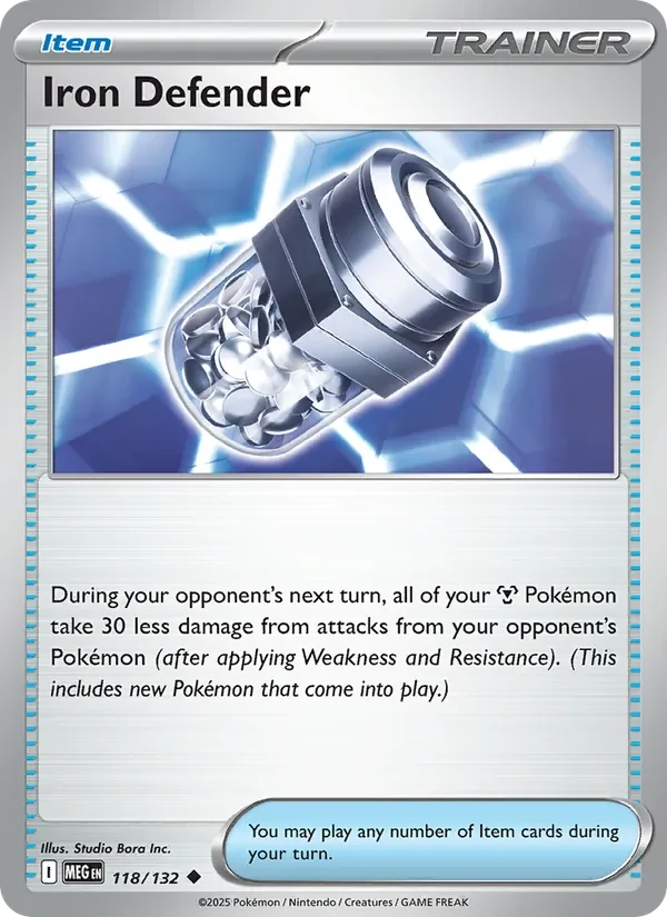 Iron Defender 118/132 Mega Evolution Pokémon card, Uncommon, front scan