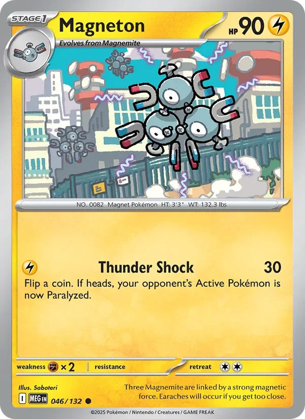 Magneton 046/132 Mega Evolution Pokémon card, Common, front scan