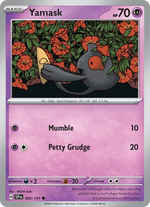 Yamask 082/191 Surging Sparks Pokémon card, Common, front scan