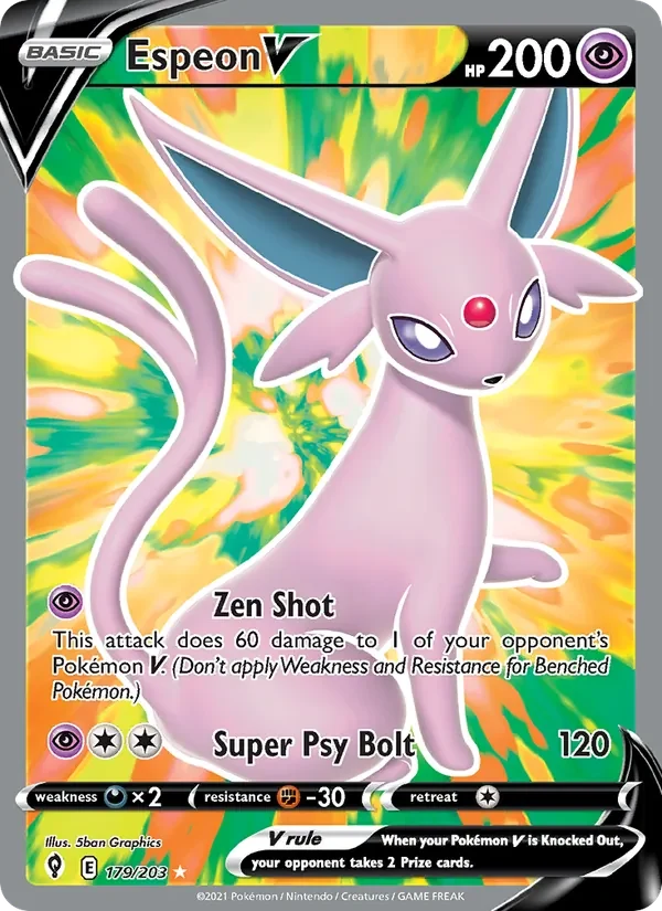 Espeon V 179/203 Evolving Skies Pokémon card, Ultra Rare, front scan