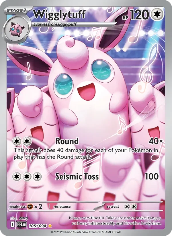 Wigglytuff 105/094 Phantasmal Flames Pokémon card, Illustration Rare, front scan