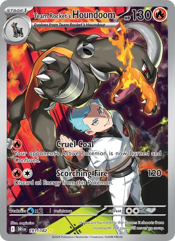 Team Rocket's Houndoom 191/182 Destined Rivals Pokémon card, Illustration Rare, front scan